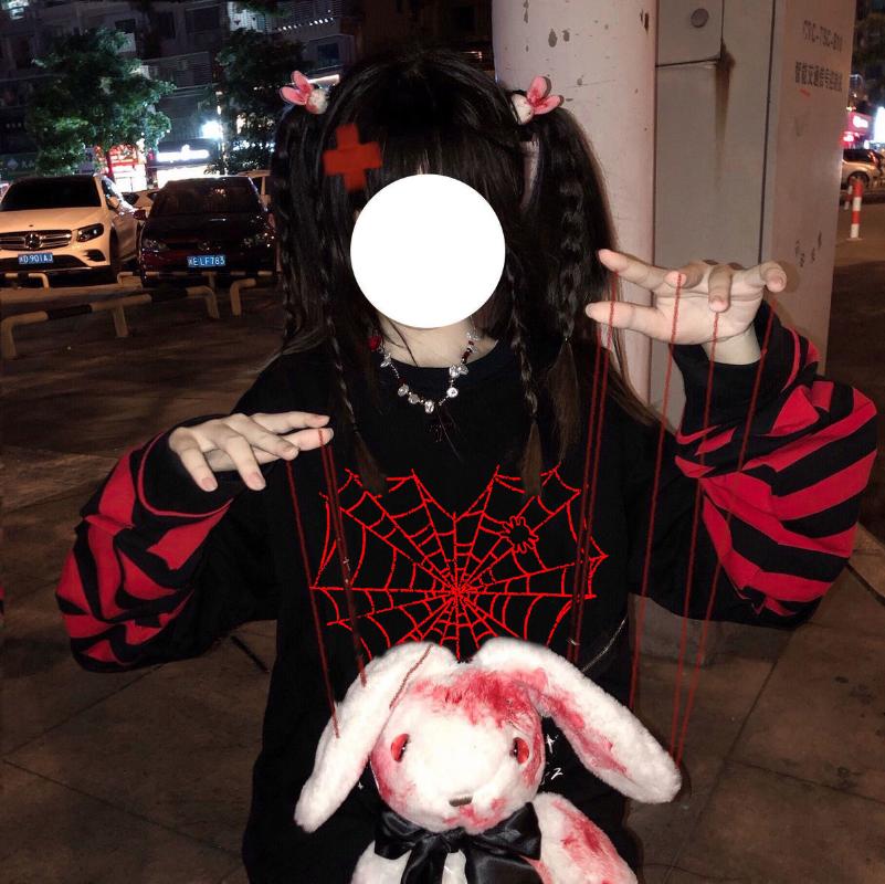 

Women' Hoodies & Sweatshirts Sweet Women Goth Harajuku Black Long Sleeve Fake Two-piece Web Japanese Punk Streetwear Alt E-Girl SweatshirtW, Black01