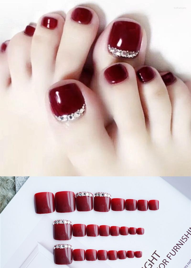 

False Nails 24pcs Glue Summer Beauty Toenail Silver Red High Quality Rhinestone Foot Nail Artificial Art Fake Toe, Style1