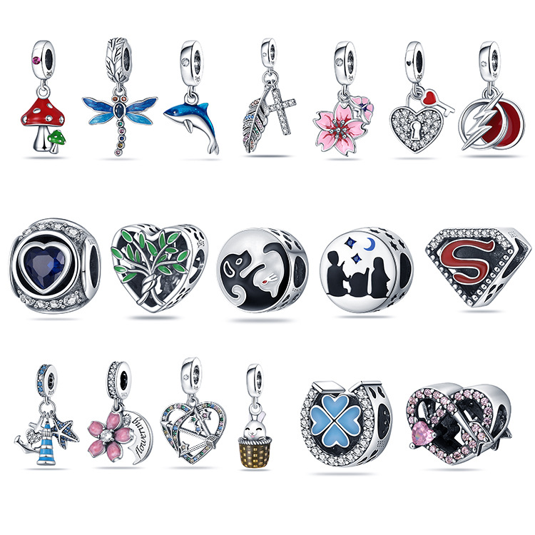 

New Popular 925 Sterling Silver Designer Pandora Charm Sea Tower Three -piece Balls Balls Lightning Symbol Jewelry