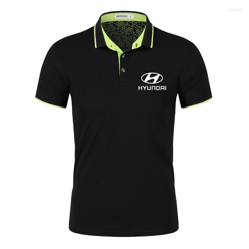 

Men' Polos Hyundai Shirt For Man Summer Logo Short Sleeve Male Clothing Cotton Turn-down Collar Tops, Black