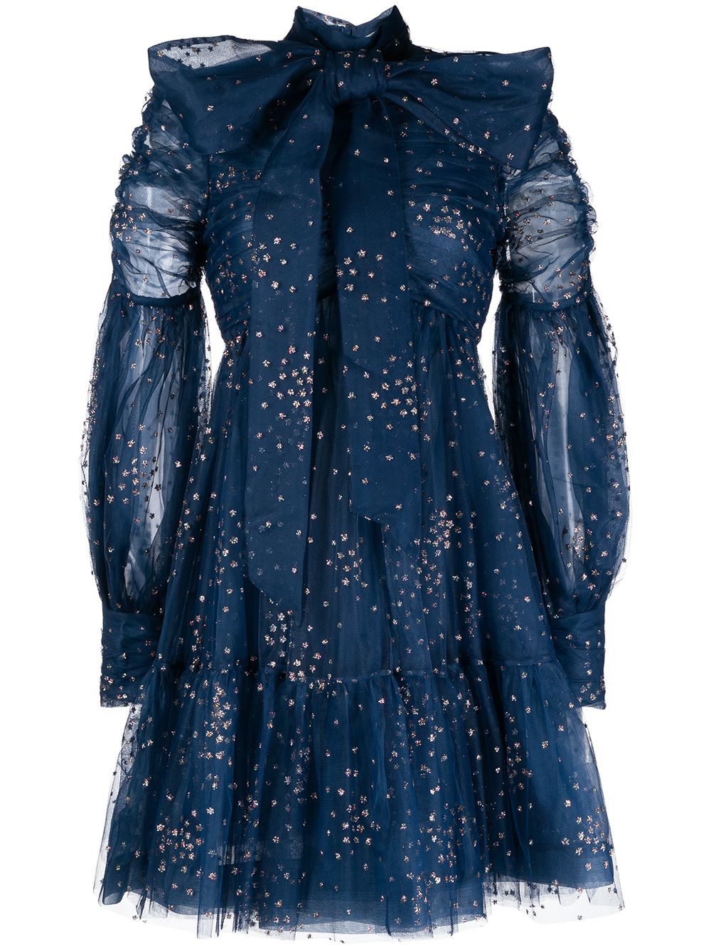 

French fairy fluffy palace style flower bud bubble sleeve Organza Dress 2023, Blue