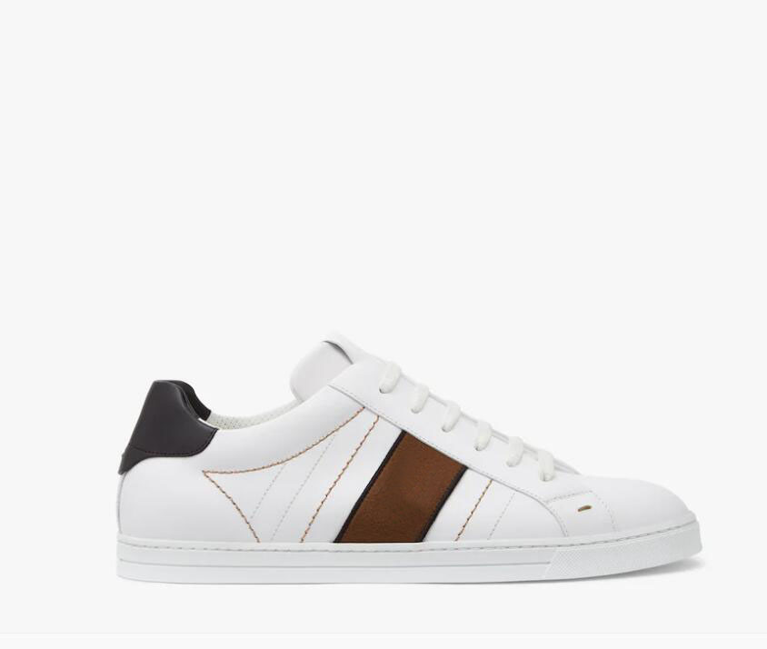 

Luxury design casual shoes White brown motif genuine leather low-tops sneaker plain platform flats outdoor walking flat trainers with box 38-45