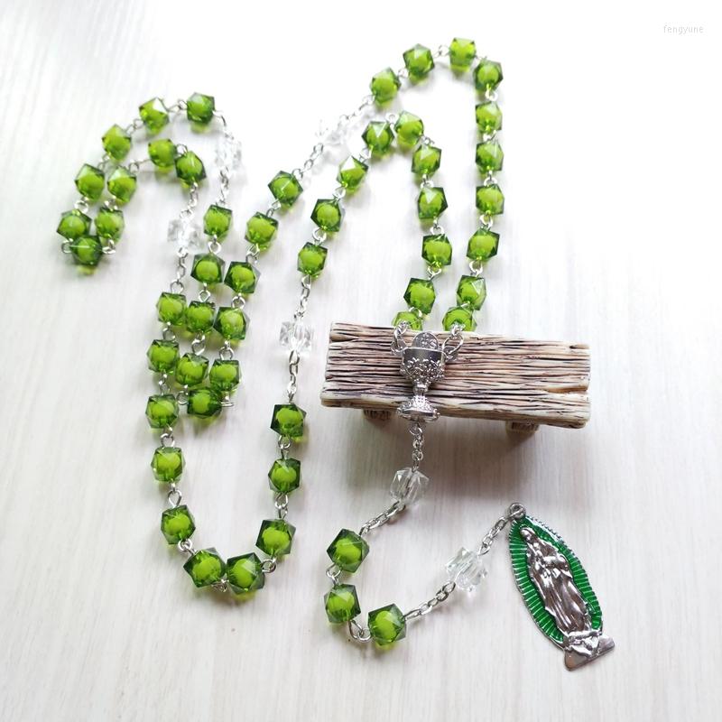 

Pendant Necklaces QIGO Green Geometric Acrylic Beads Strand Rosary Necklace For Men Women Religious Prayer Jewelry Gifts