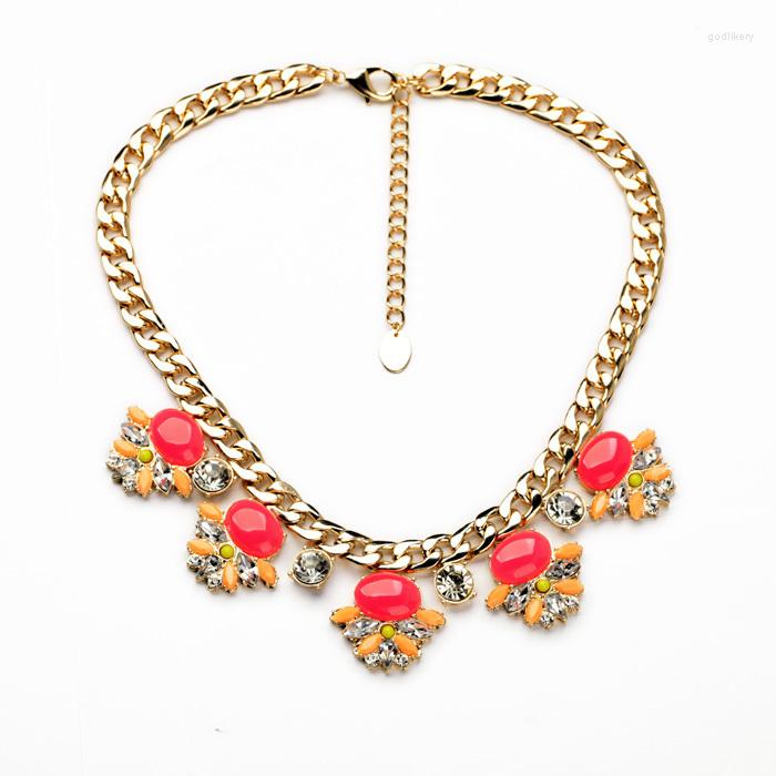 

Choker Brand Trendy Simple Resin Glass Zinc Alloy Polished Gold Color Rhinestone Oval Red Gem Chokers Necklace