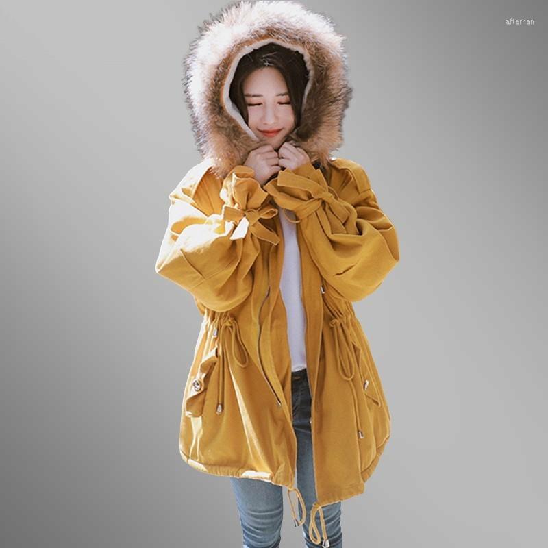 

Women' Trench Coats Camperas Mujer Abrigo Invierno 2023 Winter Jacket Women Cotton Parkas Hooded Fur Collar Wadded Loose Warm Wool Coat, Yellow(false collar)