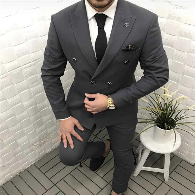 

Men's Suits Double Breasted Slim Fit Groom Tuxedo For Wedding 2 Piece Black Men Custom Jacket With Pants African Man Fashion Costume