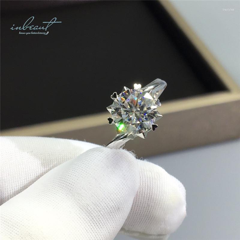 

Cluster Rings Inbeaut 925 Silver 2 Ct Excellent Cut D Color Pass Diamond Test Moissanite Sparkling Snowflake Wedding Ring Fine Jewelry