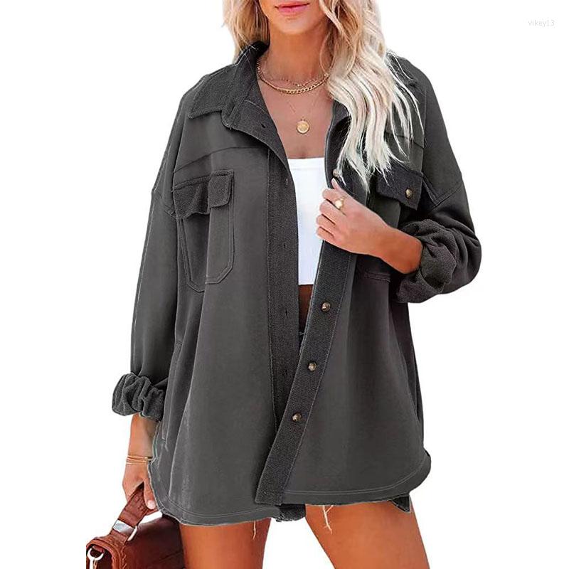 

Women' Blouses CINESSD Women Long Sleeves Cardigan Turn Down Collar Single Breasted Casual Button Tops Pocket Office Lady Solid Blouse, Khaki
