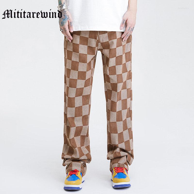 

Men's Jeans Plaid High Street Streetwear Men Summer Y2k Hip Hop Loose Wide Leg Straight Pants Casual Denim Zipper Lightweight Trousers, Black