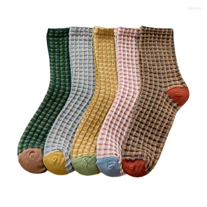 

Women Socks 5 Pairs Funny Sweet Plaid Cotton Woman Harajuku Fashion Cute Girl Kawaii Casual Breathable Soft Female, 02