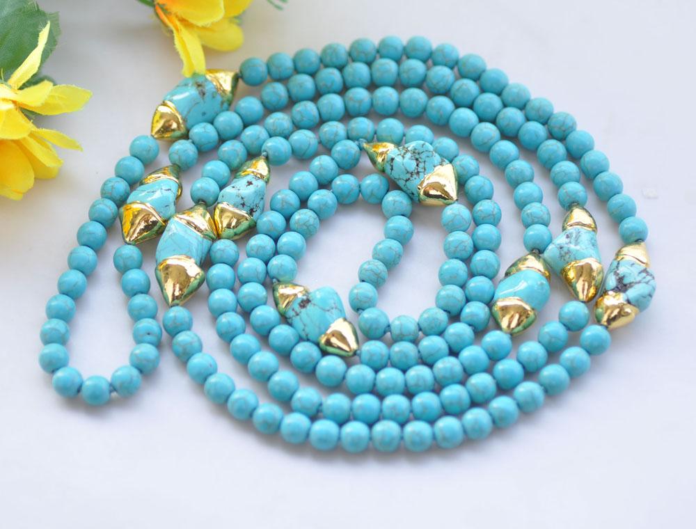 

Chains 62" 28mm Blue Gold-plating Baroque Turquoise Necklace CZChains