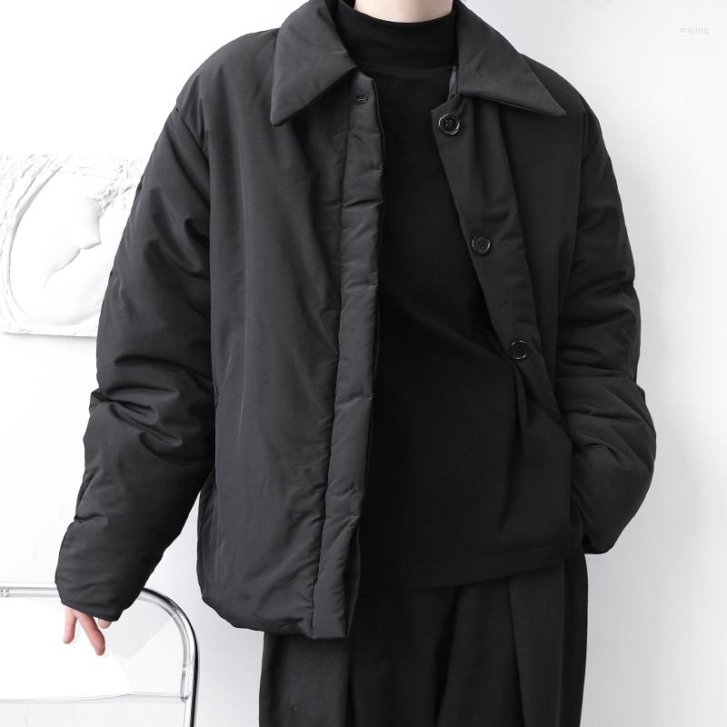 

Men' Down Male Japan Korea Streetwear Vintage Casual Loose Parkas Coat Outerwear Winter Padded Cotton Short Thick Jacket Overcoat, W1909 black