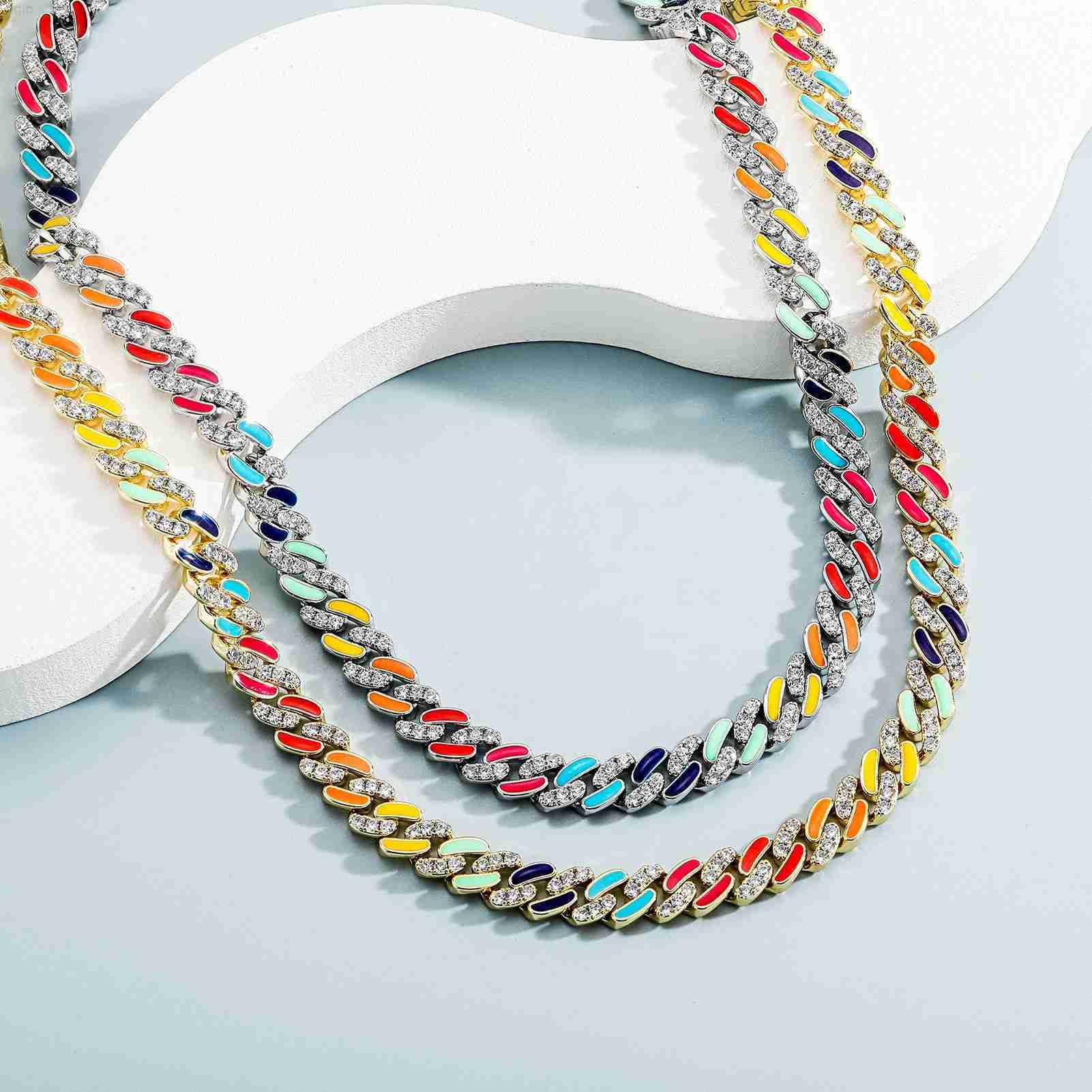 

New Arrival 8mm Colorful Link Chain Bracelet Hip Hop Jewelry Cuban Link Necklace Chain