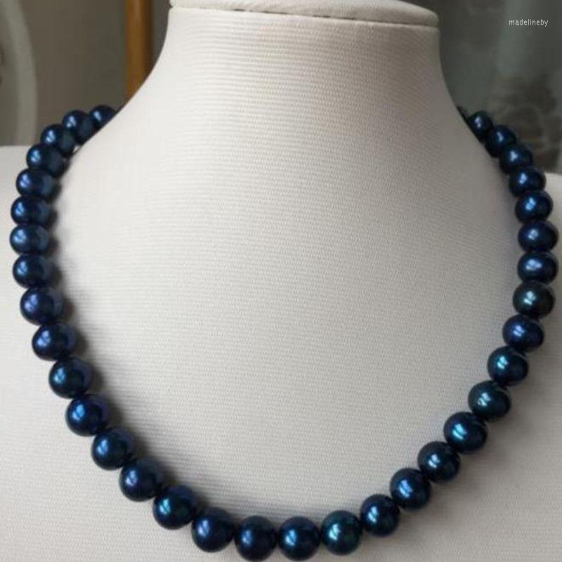 

Chains Stunning 9-10Tahitian Round Black Blue Pearl Necklace 18inch 14k/20