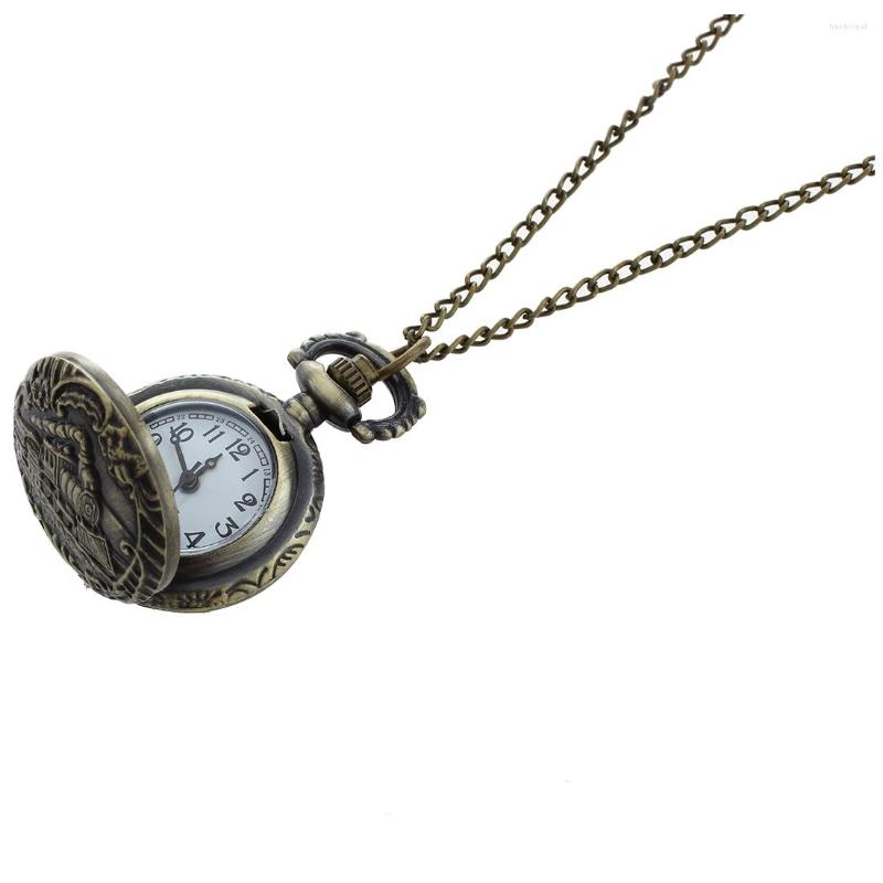 

Pocket Watches Practical Retro Bronze Steampunk Quartz Watch Pendant Chain Clock Locomotive Pattern, Picture shown