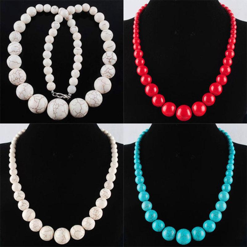 

Choker For Women Jewelry White Red Blue Turquoises Stone Graduated Round Beads Beaded Strand 19 Inches TBF313