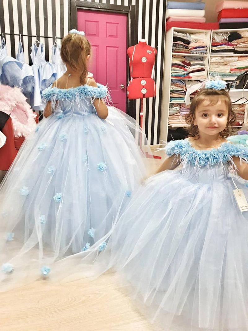 

Girl Dresses Sky Blue Tulle Puffy Flower Dress Princess Wedding Cute Elegant Party Gown First Communion
