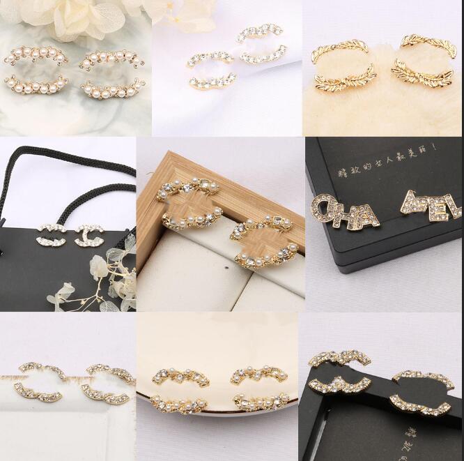 

23ss 20style Design 18K Gold Plated 925 Silver Letters Stud Luxury Brand Designers Geometric Women Crystal Rhinestone Pearl Hoop Earring Wedding Party Jewelry