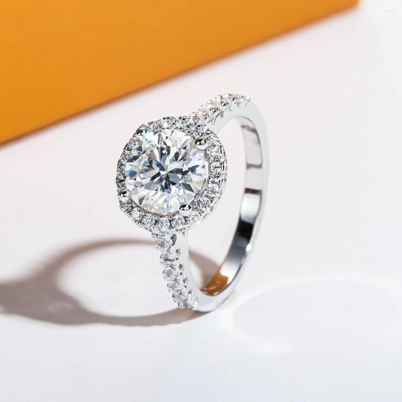 

Cluster Rings 2CTTW D Color Round Cut Moissanite Engagement With GRA Certificate Solid 925 Sterling Silver For Women Jewelry