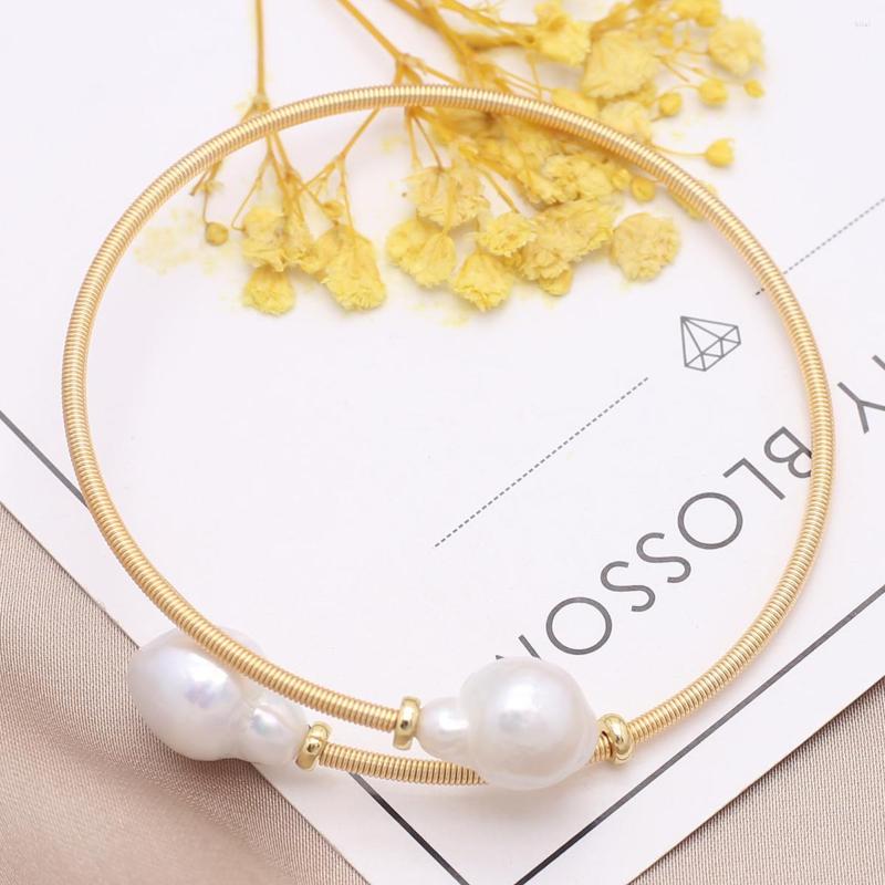 

Bangle Natural White Freshwater Pearl Gold Plated Alloy Bangles For Women Girls Anniversary Party Jewelry Gifts