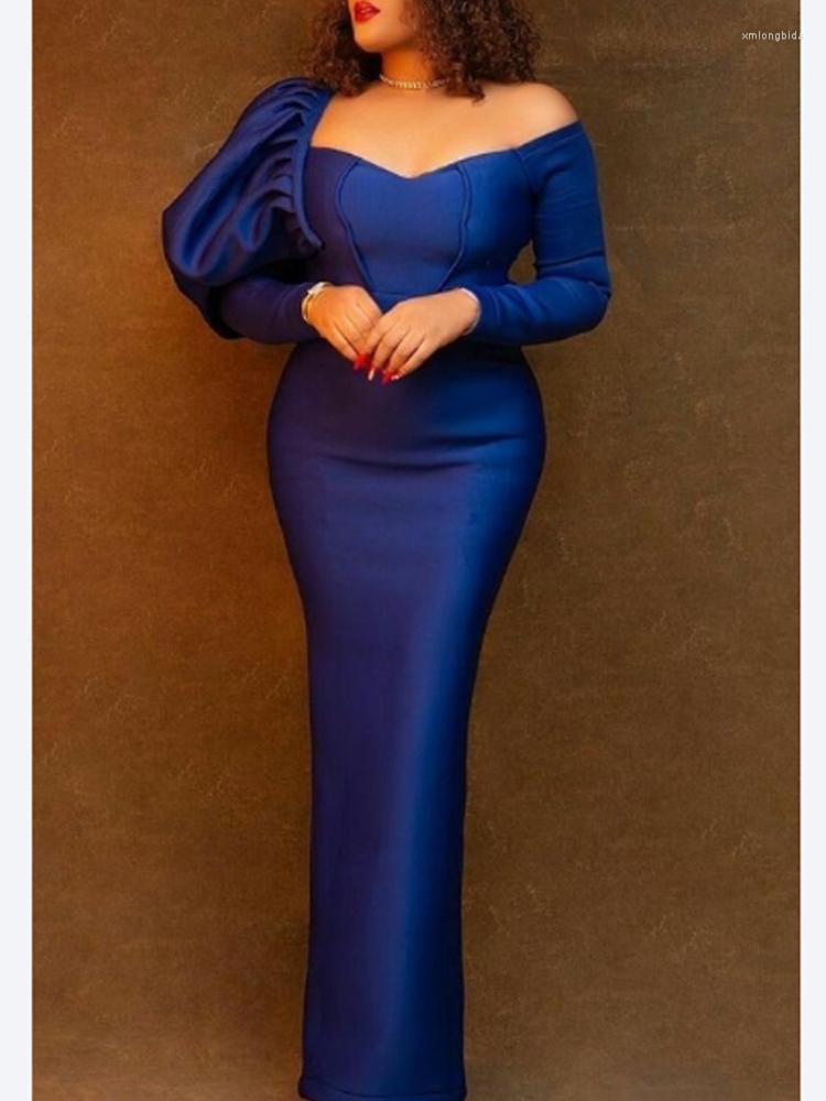 

Casual Dresses AOMEI Women Party Dress Off Shoulder Long Sleeve High Waist Evening Occasion Wedding Birthday Cocktail Event Gown Large Size, Blue