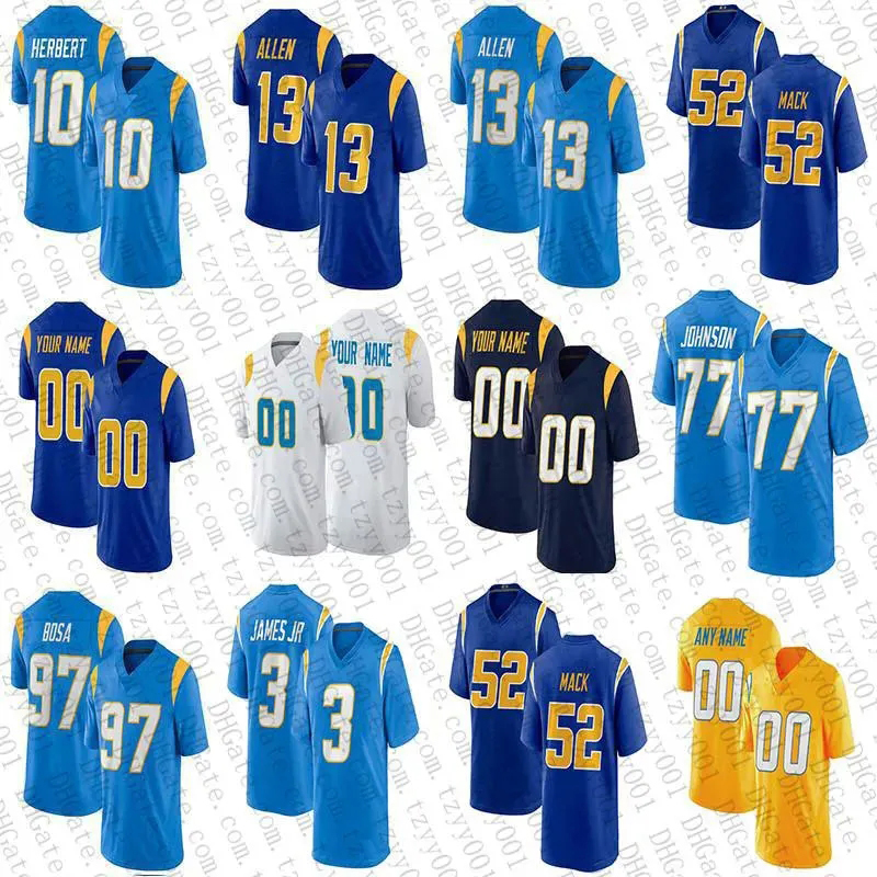 

Justin Herbert Austin Ekeler Keenan Allen Custom Football Jerseys Mike Williams Derwin James Jr Khalil Mack Joey Bosa Rashawn Slater Cameron Dicker Michael Davis, Youth