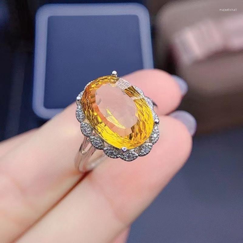 

Cluster Rings Luxury Women Ring For Daily Wear Big Size Natural Citrine Fireworks Cut Real 925 Silver Good Gift