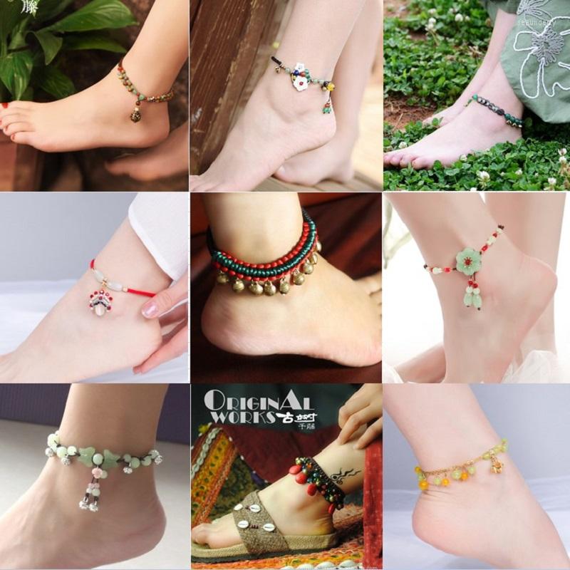 

Anklets 14 Designs Ethnic Jewelry Handmade Braided Vintage Thailand Meatl Copper Charm Foot Chains