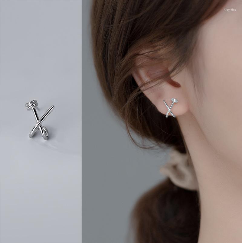 

Stud Earrings Real 925 Sterling Silver Screw Crossed Simple Jewelry For Women