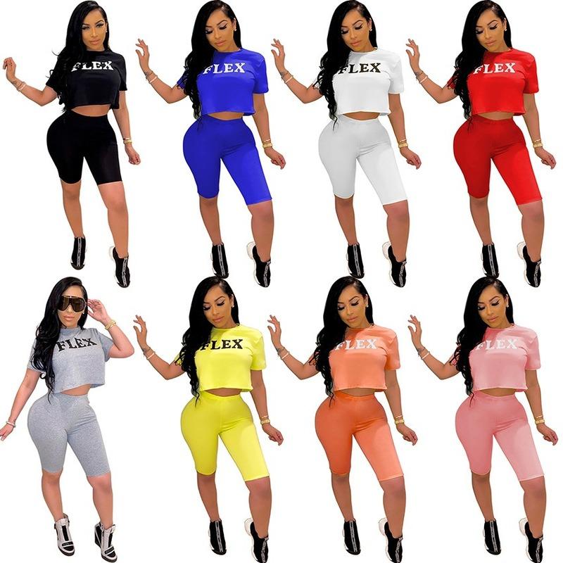 

Women's Tracksuits Sexy Crop Top Biker Shorts Set Lounge Wear Letters Two Piece Women Tracksuit Summer Clothes Matching For, White