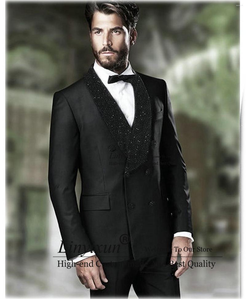 

Men's Suits Double Breasted Mens Black Shinny Peaked Lapel Groom Wedding Tuxedos 2 Pieces Jacket Pants Set Man Prom Party Blazer, Army green