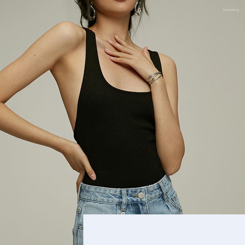 

Women's Tanks Summer Black Irregular Backless Suspender Jumpsuit Vest