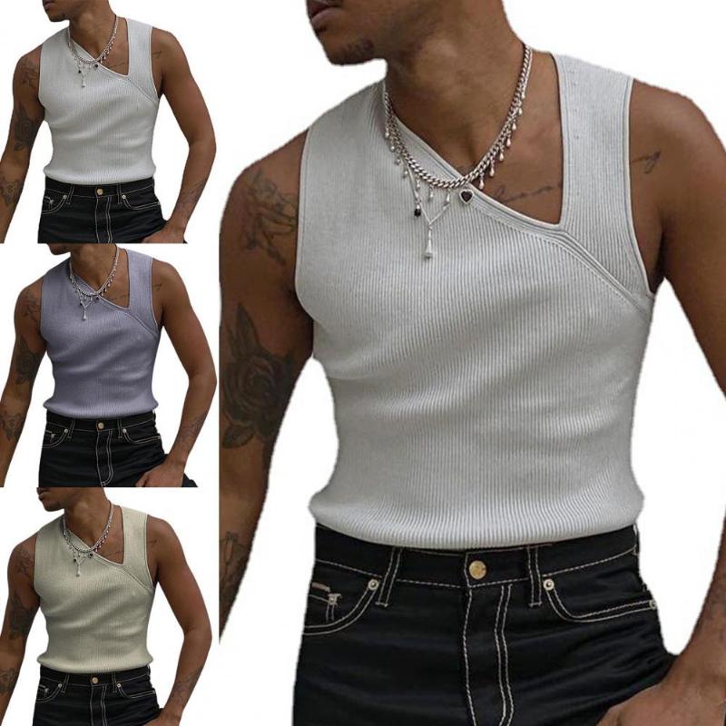 

Men's Vests 2023 Slash Neck Knitted Vest Solid Color Men Sleeveless Slim Summer Streetwear, White