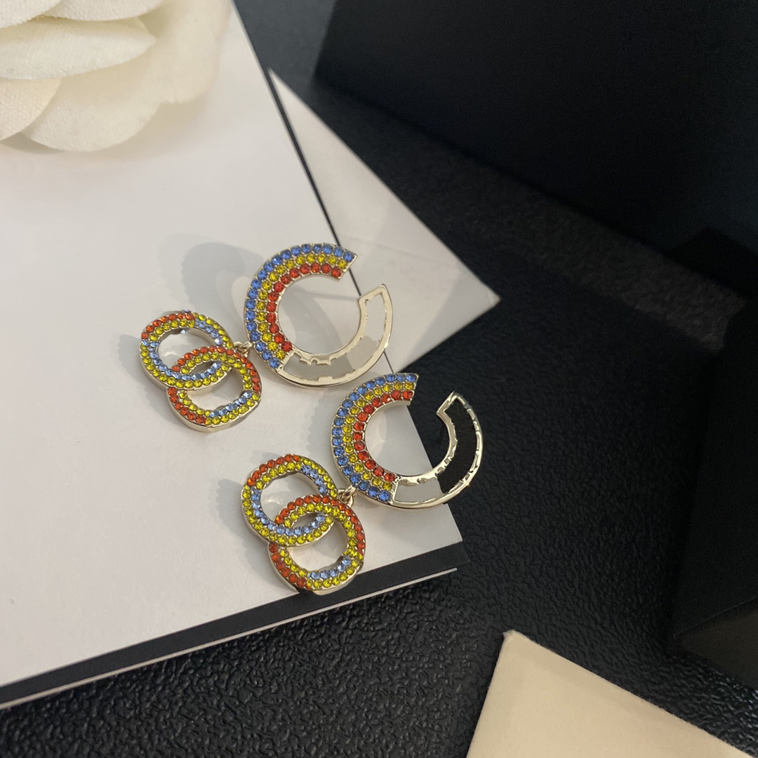 

2023 Designer Earrings Pendant Colorful Diamond Jewelry Chandelier Earrings Wedding gift party matching box