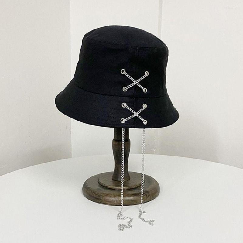 

Berets Men Unique Gross Outdoor Fisherman Hat Cotton Bucket Cross Chain Sun Cap, Black