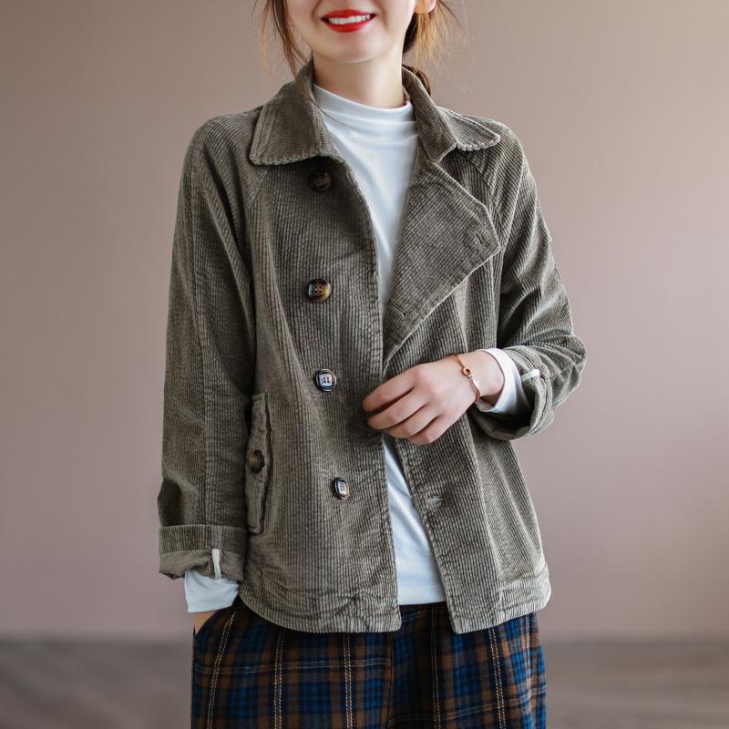 

Women's Jackets Vintage Corduroy Full Sleeve Coat Jakets Women Autumn Winter Turn-Down Collar Pleated Pockets Retro Single Breasted Tops Fem