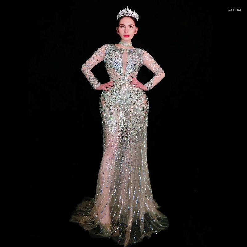 

Stage Wear Flashing Rhinestone Sequins Transparent Sexy Mesh Dress Women's Birthday Celebrate Prom Outfit Nightclub Singer Dancer, Picture shown