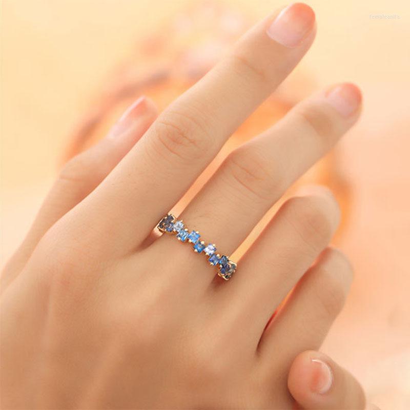 

Wedding Rings 1pc Rainbow Soft Blue Stone Classic Design Women Engagement Pairing Tail Ring Female Jewelry Accessories Open Size