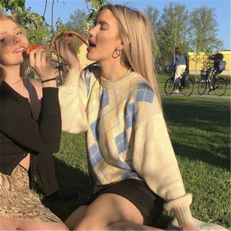 

Women' Sweaters Winter Clothes Women Y2K Grunge Harajuku Outwear Jumper Knit Pullover Streetwear Vintage Top Femme Pull OversizedWomen, Creamy-white