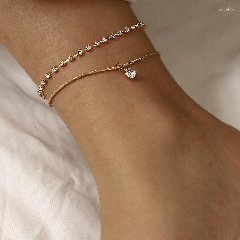 

Anklets Sandals Foot Jewelry Female Crystal Pendant Chain Barefoot Gold Color Leg Ankle Bracelet For Women