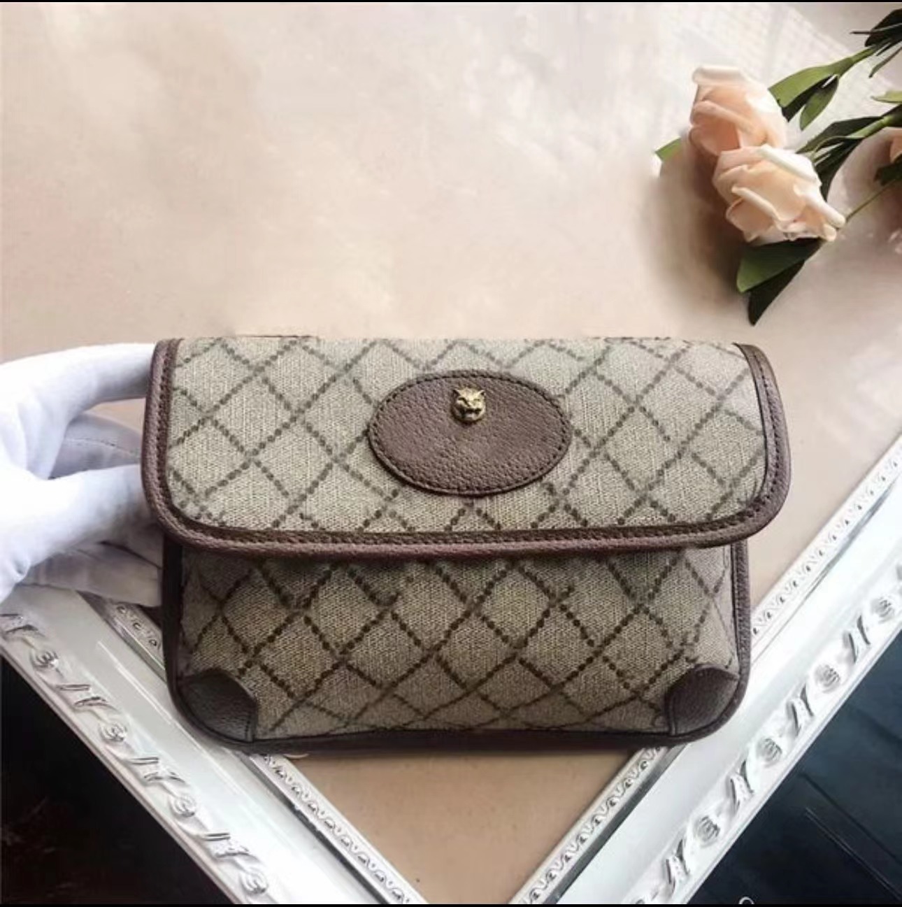 

Men's and women's fashion chest bag luxury designer messenger bag tiger purse cow leather button shoulder bag handbag, Khaki