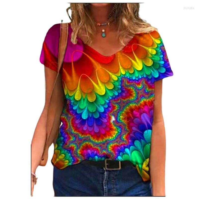 

Women' T Shirts Summer Casual Short Sleeve V-Neck Tee Lady Fashion Streetwear Oversized Tops 3D Abstract Women Print Shirt, Ycx1113-63