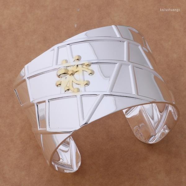 

Bangle AB152 Lucky Silver Color Charm Bracelets For Women Fashion Jewelry Gorgeous Double Floret Big Bracelet /aglaixsa