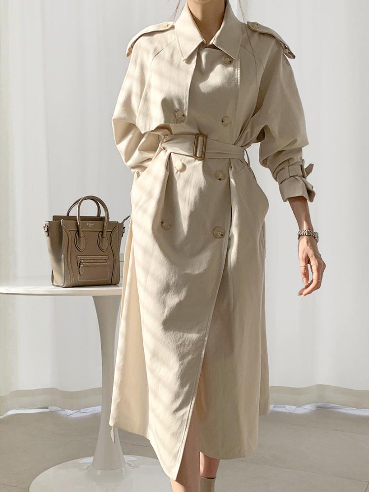 

Women' Trench Coats Autumn Women Casual Elegant Windbreaker Long Sleeve Loose Oversize Vintage Trend Female Fashion Outwear RaincoatWomen, Khaki