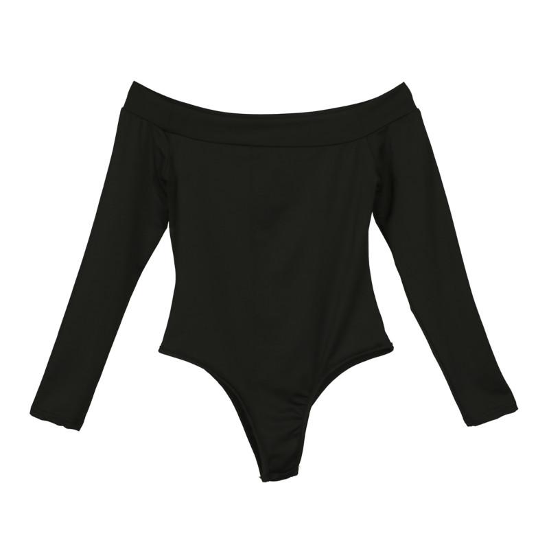 

Body Mechanics Clothing Sexy Womens Ladies Cotton Slim Off Shoulder Long Sleeve Bodysuit Suit Jumper Top Leotard Stretch One-Piece Jumpsuit, Black