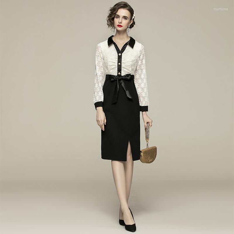 

Casual Dresses ZUOMAN Women Spring & Autumn Vintage Pencil Dress Shirt High Quality Elegant Party Robe Femme Lace Designer Vestidos, Picture shown