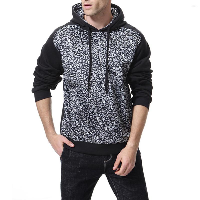 

Men's Hoodies Spring And Autumn Pattern Foreign Trade Man Leopard Print Color Matching Hooded Cap Sleeve Head Hoodie Euro Code Loose Coat, Black