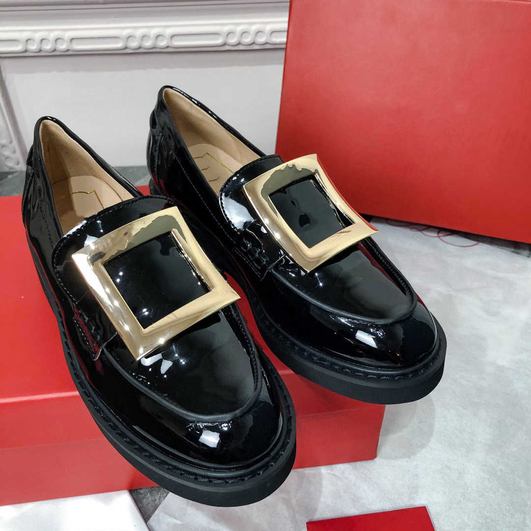 

Shoes Square button R diamond leather shoes for women 2023 new British style heightening Lefu shoes for lazy people, Black