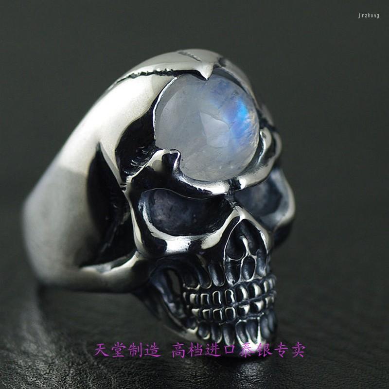 

Cluster Rings Thai Handmade Silver Ring Mfor Man Moonstone Forehead Solid 925 Skull S925