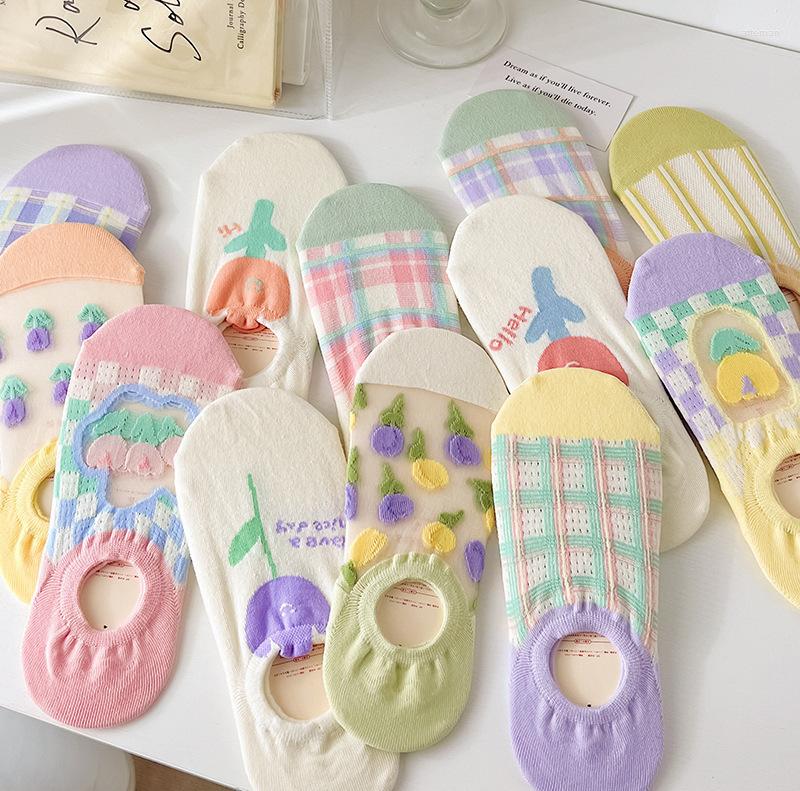 

Women Socks 3 Pairs/lot Candy Color Fruit Cartoon Pattern Boat Sock For Summer Breathable Casual Girls Funny Fashion Invisible, 3 pairs 5